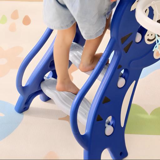 Tobogán para Niños de 18 a 36 Meses con 2 Escaleras 1 Canasta de Baloncesto y Patrón de Tigre 133x60x70 cm Azul y Gris [7]