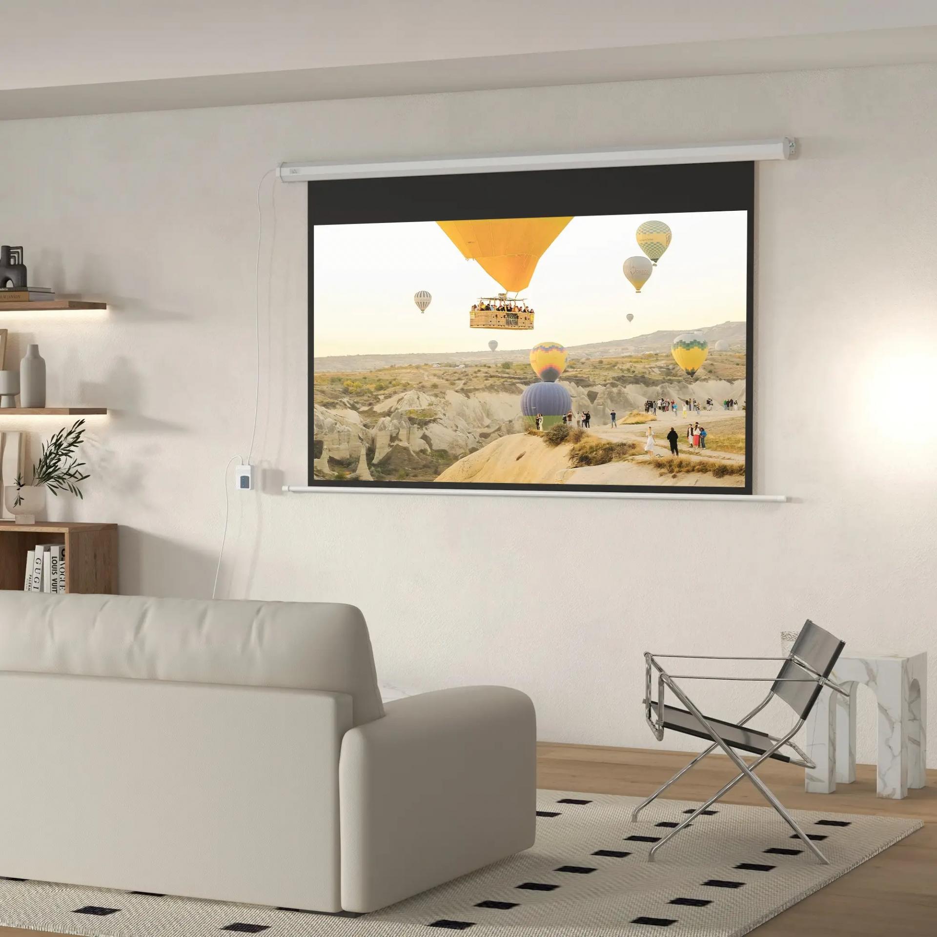 Pantalla de Proyección Eléctrica 84 Pulgadas Formato 16:9 con Mando a Distancia 186x105 cm Blanco