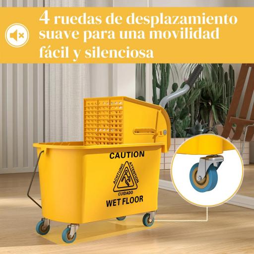 Cubo de Fregar con Escurridor Panel Separador y Ruedas Capacidad 20L para Limpieza Doméstica 45x26,5x70 cm Amarillo [2]