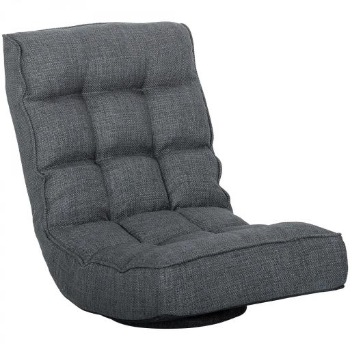 Silla de Suelo Plegable Silla de Lectura Giratoria 360° con Respaldo Ajustable en 5 Posiciones 58x107x79 cm Gris [9]