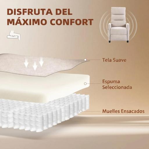 Sillón de Masaje Reclinable con Reposapiés 2 Zonas de Masaje Respaldo Alto Bolsillos Tapizado en Chenilla Crema [4]