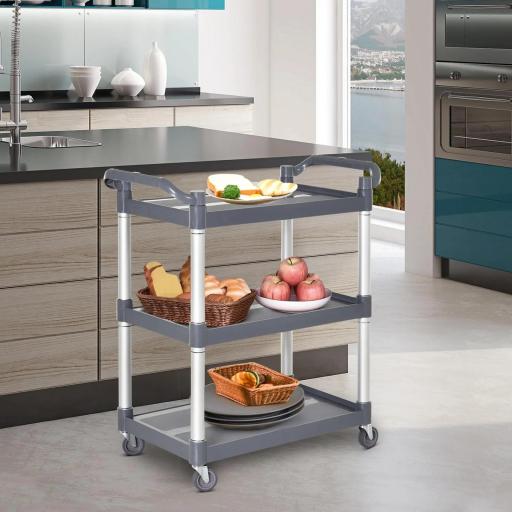 Carrito Auxiliar con Ruedas de Aleación de Aluminio Carrito de Cocina de 3 Niveles Carrito de Almacenamiento Carga 105 kg para Comedor Sala Baño 88x44x93 cm Gris