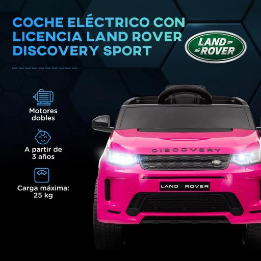 Coche Eléctrico para Niños con Licencia Land Rover Discovery Sport con Batería 12V Mando a Distancia Faros y Música Rosa [1]