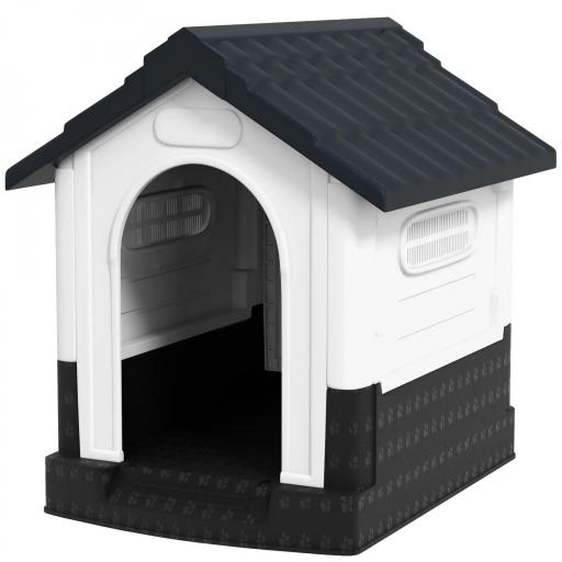 Caseta para Perros Mini para Exterior de Plástico con 3 Ventanas Base Elevada Techo Inclinado 64,5x57x66 cm Gris Oscuro [9]