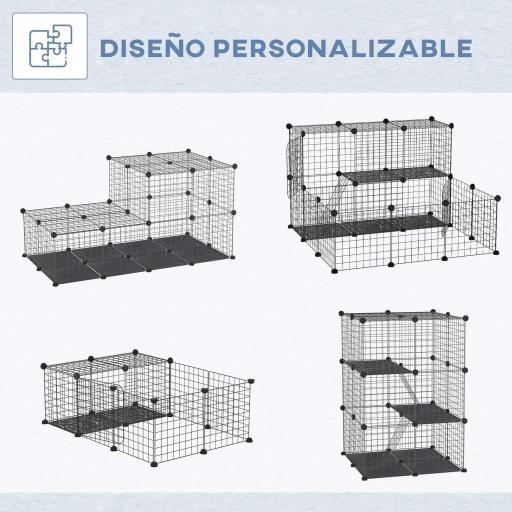 Jaula para Animales Pequeños de 3 Niveles con Rampas y Forma Personalizable para Cobayas Conejos 70x70x105 cm Negro [2]