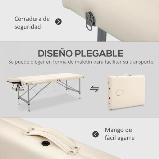 Camilla de Masaje Plegable con Altura Ajustable en 7 Posiciones Reposacabezas y Apoyabrazos 186x71x62-83 cm Beige [9]
