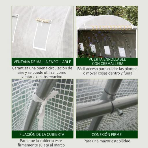 Invernadero de Túnel 6x3x2 m Invernadero de Jardín con Puerta Enrollable 12 Ventanas Cubierta de PE 140 g/m² y Metal Galvanizado para Cultivos Plantas Verduras Blanco [6]