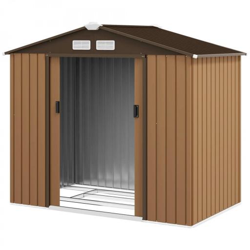 Caseta de Jardín 213x130x185 cm Cobertizo Metálico de Exterior para Almacenamiento de Herramientas Caqui [9]