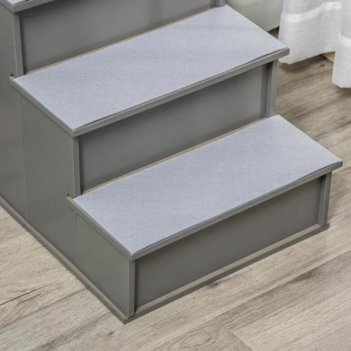 Escalera para Mascotas Escalones para Perros Gatos con Acolchados Desmontables Carga 30 kg 40x59x54,2 cm Gris [6]