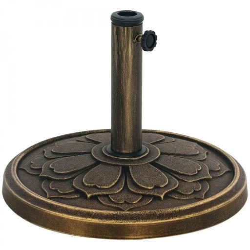 Base para Sombrilla con Diseño Retro Flor De Loto Peso 12 kg para Jardín Patio Terraza Ø46x33 cm Color Bronce [10]