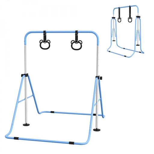 Barra de Gimnasia para Niños con Altura Ajustable en 5 Niveles y Anillos Entrenamiento de Gimnasia Plegable en Casa Azul [9]
