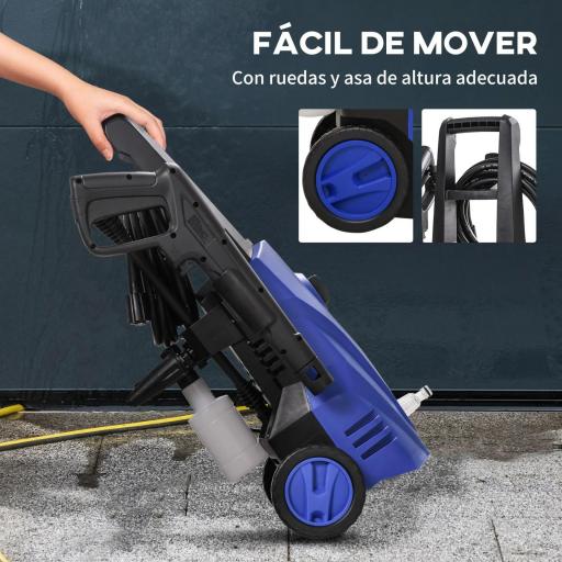 Hidrolimpiadora 1600W Caudal 432 L/h Bomba de Aluminio Presión de 130 Bar Manguera 6m Incluye Cepillo 23.5x27x68 cm Azul [4]