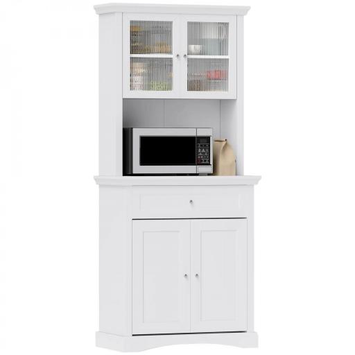 Alacena de Cocina con 1 Cajón 4 Puertas y Estantes Ajustables Carga 50 kg Mueble de Cocina 79x40x180 cm Blanco [9]