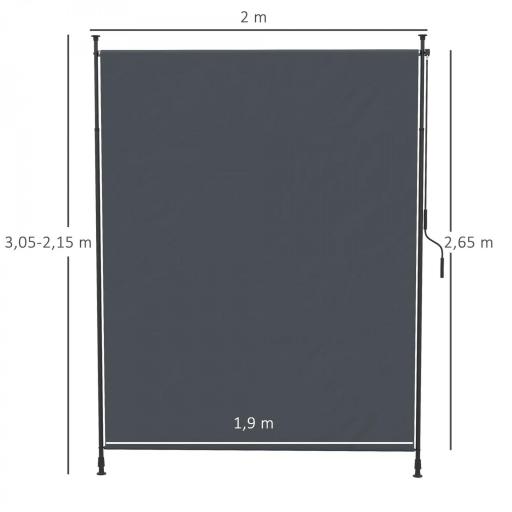 Toldo Vertical Exterior 200x305 cm Pantalla de Privacidad Enrollable Ajustable con Manivela Protección UV 40+ Gris [1]