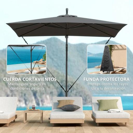 Parasol Excéntrico 247x247 cm con Base Cruzada Manivela Funda Protectora y Toldo Giratorio 360° Gris Oscuro [2]
