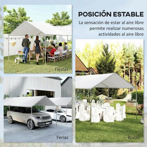 Carpa Garaje para Coche 3x6 m Cochera Portátil Impermeable con Toldo de Tela PE y Marco de Acero Galvanizado Blanco [4]