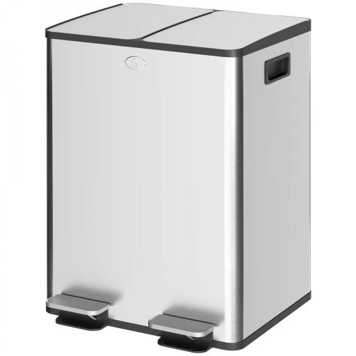 Papelera de Cocina de Acero Inoxidable con 2 Compartimentos 2x20L Pedal Tapas de Cierre Suave y Cubo Extraíble Plata [8]
