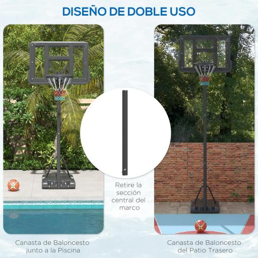 Canasta de Baloncesto de Exterior 2 en 1 con Altura Ajustable 230-305 cm Aro de Baloncesto con Soporte Ruedas Base Negro [2]