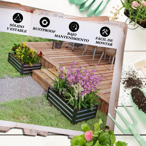 Set de 2 Jardineras de Exterior de Acero Rectangulares para Cultivos Plantas Flores para Patio 100x60x30 cm Gris Oscuro [4]