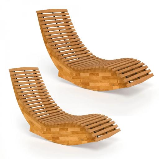 Conjunto de 2 Sillas Mecedoras de Jardín de Madera Ergonómica Plegable con Diseño Listonado 60x156x77 cm Natural [10]