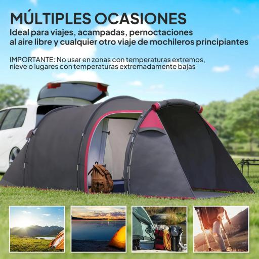 Tienda de Campaña Familiar 2-3 Personas Plegable Impermeable a Prueba de UV 20+ con Vestíbulo 426x206x154 cm Gris Oscuro [3]