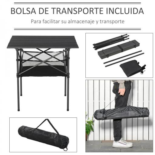 Mesa de Camping Plegable con Almacenaje de Malla y Bolsa de Transporte para Exterior Jardín y Picnic 70x70x69 cm Negro [4]