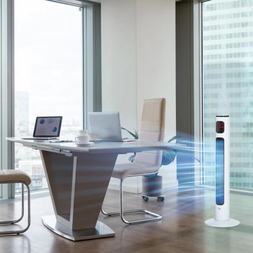 Ventilador de Torre Silencioso 45W con Control Remoto 3 Velocidades 3 Modos Temporizador 10H Oscilación 70° Blanco [7]