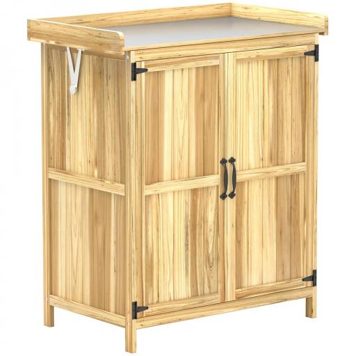 Armario de Exterior, Cobertizo para Herramientas con Estante, en Madera con 2 Puertas para Jardín, Patio, Color Madera [3]