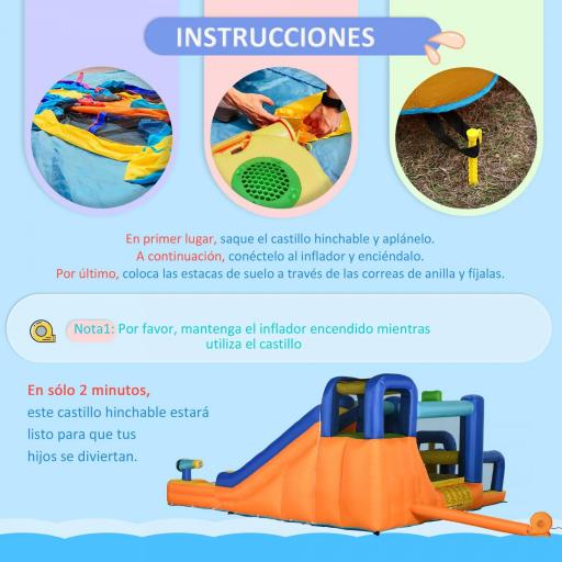 Castillo Hinchable Infantil con Tobogán Piscina Muro de Escalada Inflador y Bolsa de Transporte 430x420x200cm Multicolor [4]