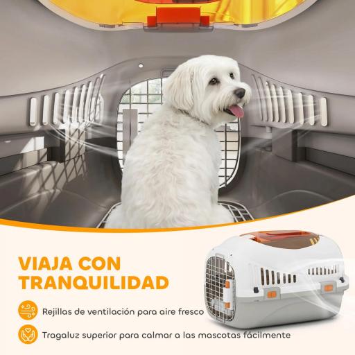 Transportín para Gatos Perros Pequeños de Plástico Carga 4 kg con Claraboya Cuenco Puerta de Acero Gris Claro [4]