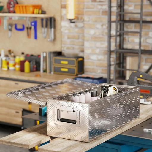 Caja de Herramientas de Aluminio con Asas Retráctiles Cierre con Llave y Gran Capacidad de Almacenaje 76x33x25 cm Plata [5]