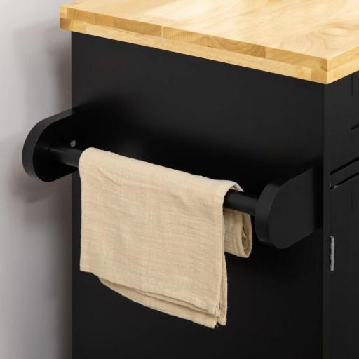 Carrito de Cocina con Armario con Puertas y Estante Interior Ajustable Cajón Barra y Especiero Móvil Aparador Auxiliar con Ruedas para Comedor 109x40x89 cm Negro [9]