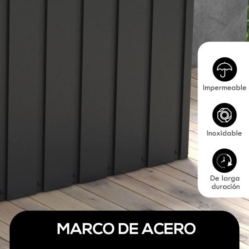 Baúl de Almacenaje Exterior de Acero con 4 Ruedas 2 Asas y Tapa Bloqueable 125,5x61,5x70 cm Gris Oscuro [4]