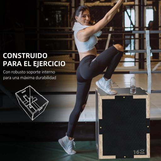 Cajón de Salto Pliométrico de Madera con Mangos Huecos Carga 120 kg para Casa Oficina Gimnasia 40,5x35,5x30,5 cm Negro [4]