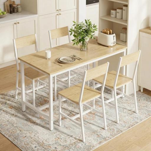 Juego de 2 Sillas de Comedor Sillas de Cocina con Respaldo Inclinado Estructura Metálica Natural [7]