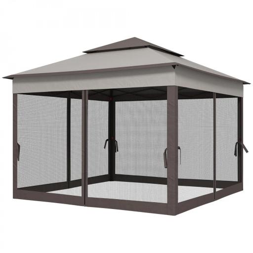 Carpa Plegable Gazebo 3,3x3,3 m con 4 Paredes Laterales de Malla Anti-UV y Bolsa de Transporte Gris [8]