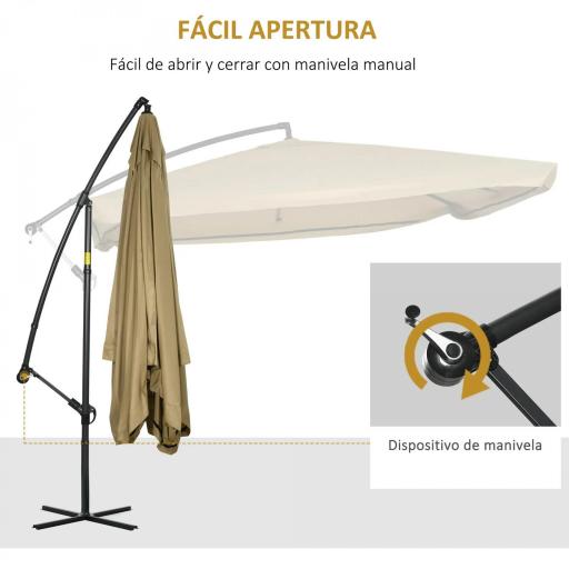 Sombrilla de Jardín Excéntrica 296x296x265 cm con Manivela Mosquitera y Base Cruzada para Terraza Patio Color Beige [4]