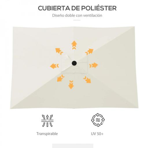 Parasol de Terraza Exterior 3x2 m con Ángulo Ajustable Mástil de Aluminio y Protección UV 50+ Beige [4]