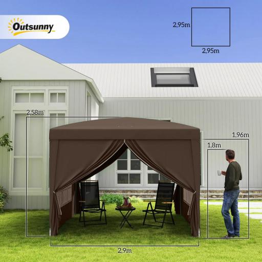 Carpa Plegable Pop-up 3x3 m con 4 Paredes Laterales Anti-UV y Bolsa de Transporte Café [1]