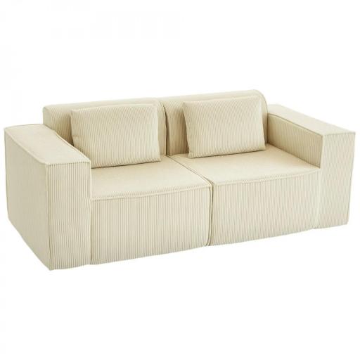 Sofá de 3 Plazas Tapizado en Pana Acolchado Grueso Asiento Extra Profundo Reposabrazos Anchos Montaje Rápido Beige [9]