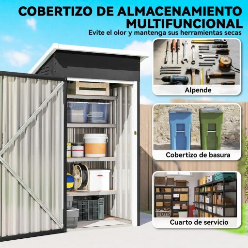 Caseta de Jardín Exterior Metálico 0,74 m² 107,5x91x185 cm con Techo Inclinado Puerta con Cerradura Ventilaciones Gris [2]