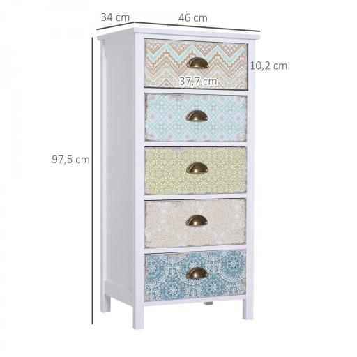 Sifonier con 5 Cajones con Frontales Estampados y Tiradores Vintage Mueble Cajonera para Salón 46x34x97,5 cm Multicolor [1]