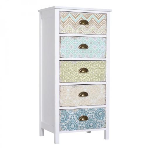 Sifonier con 5 Cajones con Frontales Estampados y Tiradores Vintage Mueble Cajonera para Salón 46x34x97,5 cm Multicolor [9]
