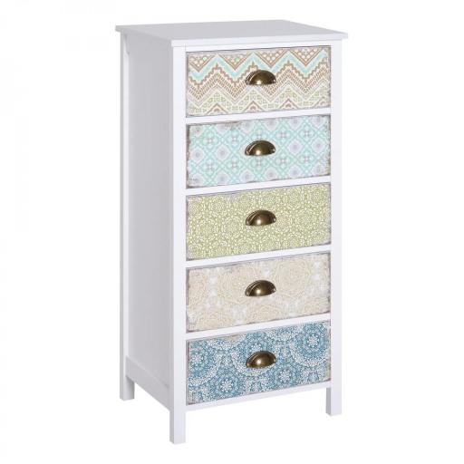 Sifonier con 5 Cajones con Frontales Estampados y Tiradores Vintage Mueble Cajonera para Salón 46x34x97,5 cm Multicolor [8]