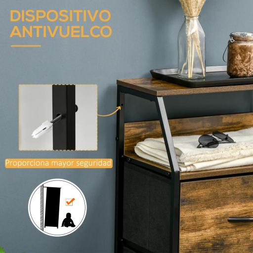 Cajonera con 3 Cajones de Tela Plegable y Estante Abierto Sifonier para Salón Oficina 44x29x92 cm Marrón Rústico [2]