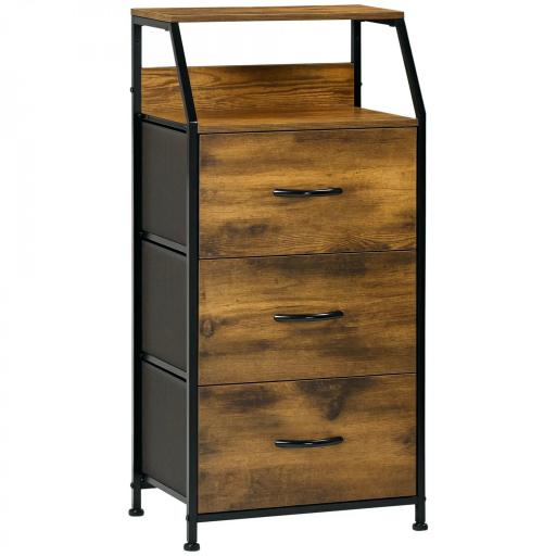 Cajonera con 3 Cajones de Tela Plegable y Estante Abierto Sifonier para Salón Oficina 44x29x92 cm Marrón Rústico [8]