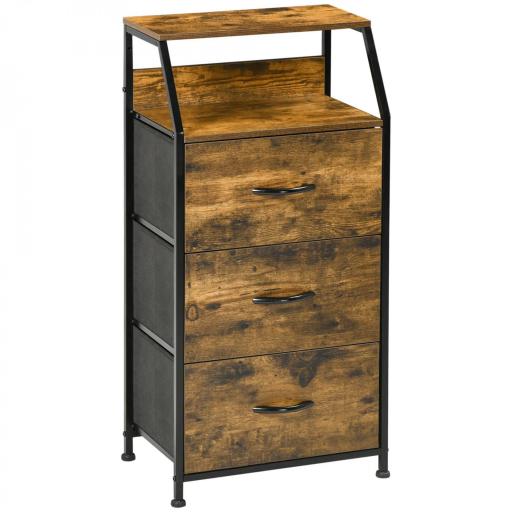 Cajonera con 3 Cajones de Tela Plegable y Estante Abierto Sifonier para Salón Oficina 44x29x92 cm Marrón Rústico [10]