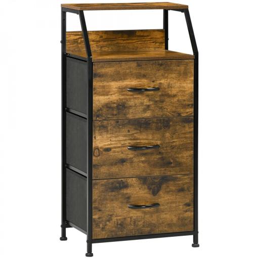 Cajonera con 3 Cajones de Tela Plegable y Estante Abierto Sifonier para Salón Oficina 44x29x92 cm Marrón Rústico [9]