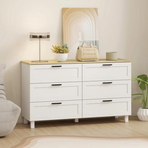 Cómoda Dormitorio con 6 Cajones Patas de Madera para Salón Oficina 120x38x71 cm Blanco