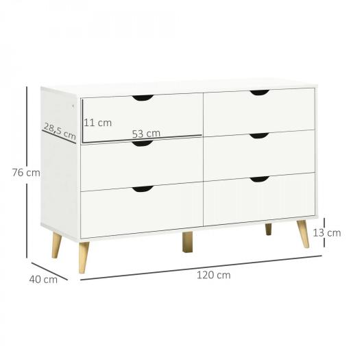 Cómoda con 6 Cajones Cajonera para Dormitorio Salón Estudio Estilo Moderno 120x40x76 cm Blanco [1]